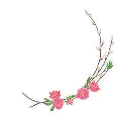 Watercolor painting spring series: sakura flowers and tree branches. Floral composition