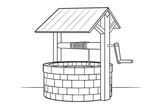 Water well - stock outline illustration of water access infrastructure