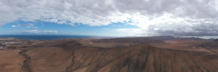 Fototapeta na wymiar aerial drone Panorama of Fuerteventura