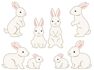 白いうさぎのイラストセット