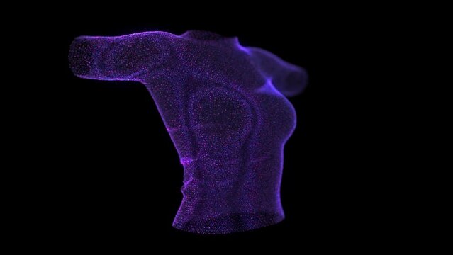 Beautiful torso woman pose. Particles 3d model. Female Body. The concept technology female body.