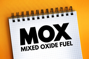 MOX - mixed oxide fuel acronym text on notepad, abbreviation concept background