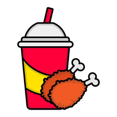 Crispy Drum Stick with Soft Drink Concept, Chicken Deal vector color icon design, Retail Food delivery service symbol, Touch less Meal Courier Sign, Grocery pickup stock illustration