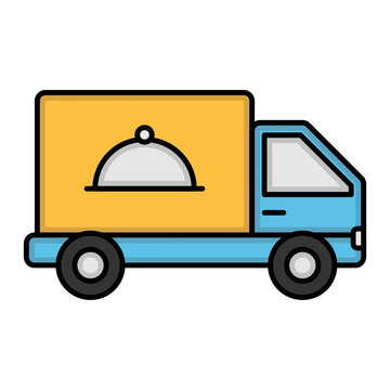 Outdoor Catering Van Concept, Special Event Caterer Vector Color Icon Design, Retail Food Delivery Service Symbol, Touch Less Meal Courier Sign, Grocery Pickup Stock Illustration