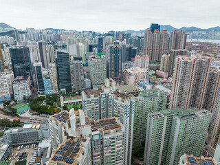 Fototapeta na wymiar Aerial view of Hong Kong Kowloon side
