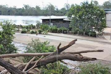 FLOODS RECEDING BRISBANE IPSWICH QUEENSLAND AUSTRALIA MARCH 4th 2022 -Damage and Debris left behind at Colleges Crossing Recreation Park on the Brisbane River
