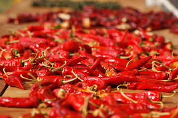 In Korea, red peppers are spread out and dried in autumn.