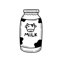 Bottle of milk vector illustration in cute hand drawn style isolated on white background