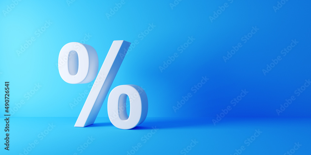 Wall mural percentage sign on blue background , percentage concept. 3d rendering