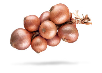 Bunch of yellow onion isolated on white background