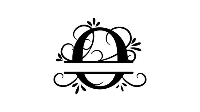 Letter O. Animated logo. Monogram, split letter O. Vintage style, twigs and leaves appear at logo. Letter on transparent background. You can insert a logo on any of your videos. Animation vector