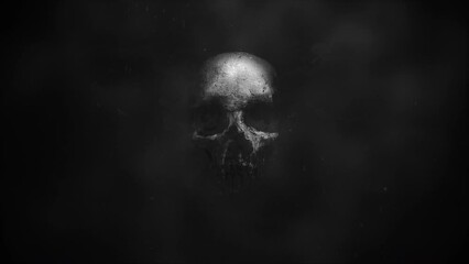 Dark black skull on grunge texture, motion horror, mystical and Halloween style background