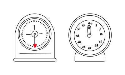 Naklejka premium Set of kitchen timer, drawn by outline in doodle style. For infographics, web design and app development. Vector illustration