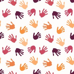 Obraz premium Seamless coloured handprint pattern for fabrics and packaging and gifts and cards and linens and kids and wrapping paper