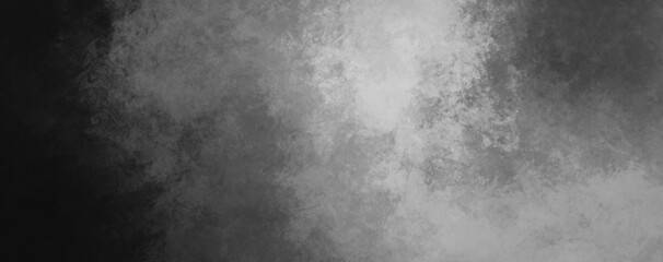 Grunge silver gray painted gradient background abstract black and white vintage dusty old concrete or plaster texture with grunge grain paint strokes pattern in dark color backdrop