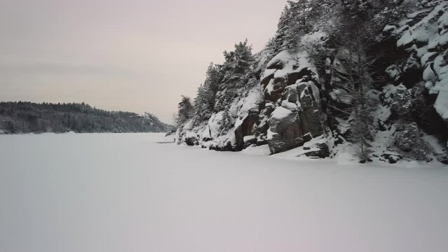 Smooth Pan Dam Dingle Snow Mountains Lake Sweden 4K 30fps