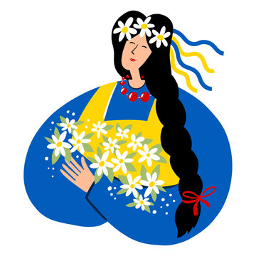 Ukrainian woman with flowers. No war symbol.