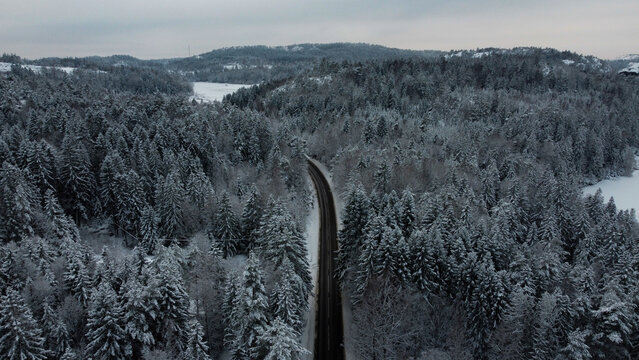 Snow Covered Mountain Road 174 Sweden Forest
