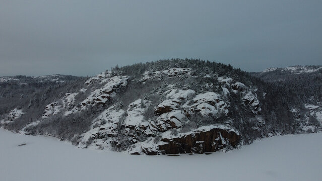 Top of Snow Covered Mountain Lake Dingle Sweden