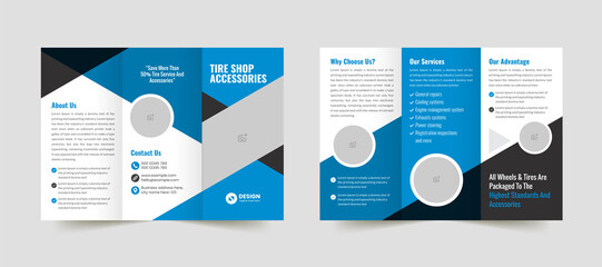 Tires services trifold brochure template with creative design layout
