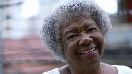 A Happy senior Brazilian woman portrait face closeup smiling