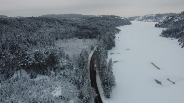 Snow Road 174 Dingle Dam Trees Mountains Sweden 4K 30fps