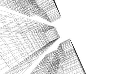 Architecture building linear 3d illustration 