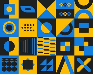 Obraz premium Abstract geometric background. Simple minimalist bold forms swiss style, brutalist shapes for poster. Vector design layout