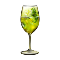 Grüner Cocktail im Weinglas mit Basilikum Kiwi und Gurke