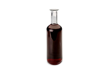 Liter glass bottle with red wine, isolated on white, copy space