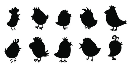Funny birds and chicks silhouettes collections, a set of black birdies icons © fotoolic