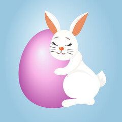 A cute rabbit and a big Easter egg, a sweet bunny Easter illustration