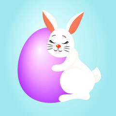 A cute rabbit and a big Easter egg, a sweet bunny Easter illustration