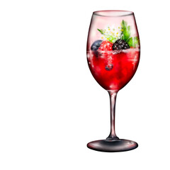Roter Cocktail mit Brombeere und Himbeere im Weinglas