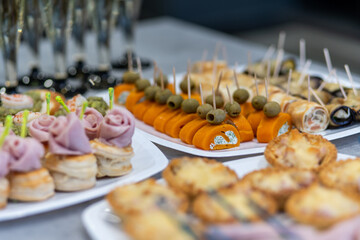 snacks canapes on skewers