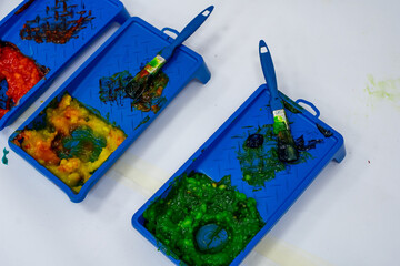 items for children's artistic creativity, art tools, paints