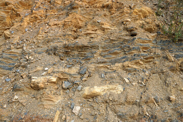 The texture of the geological structure of gray shale, slate, and mudstone clastic sedimentary rock.