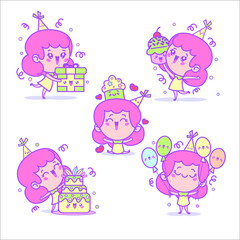 Set Girl Kawaii Happy Birthday 