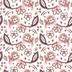 Gender neutral floral seamless raster background. Simple whimsical romantic 2 tone pattern. Kids nursery wallpaper or scandi all over print. 