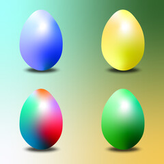 Four beautiful painted eggs with a shadow for Easter