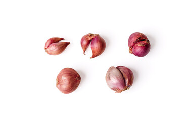 Red shallot close up on white background