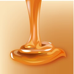 The glossy stream of caramel flows.
