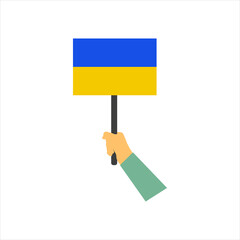 Persons holding banners, flag Ukrainian. No war in Ukraine. Anti-war demonstration. Stay with Ukraine concept. Support for Ukraine. Vector illustration isolated on white background.