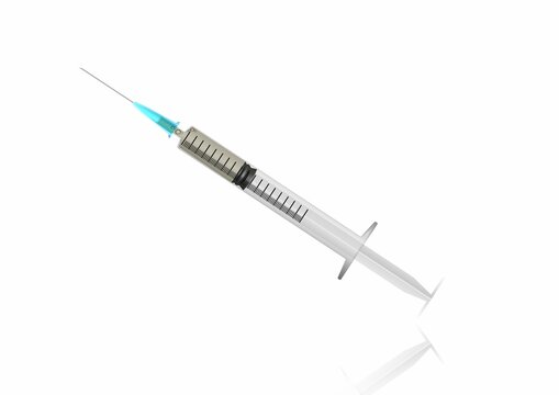 Realistic disposable syringe on a white background.