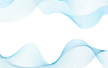Abstract wave from curved lines of blue color on white background with place for text. Illustration