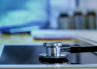 Medical device that examines stethoscopes and diagnoses in hospitals. Health care concept and medical or health insurance.