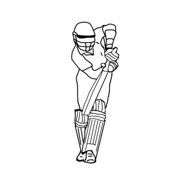 Line art Illustration batsman playing leg glance shot in cricket match, Outline sketch of Batsman in cricket sport