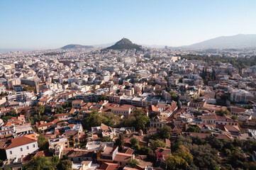 Fototapeta na wymiar View to Lycabettus, the city mountain of Athena