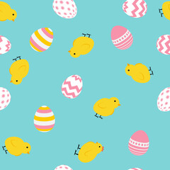 Painted easter egg and chicken cite seamless pattern background. Illustration