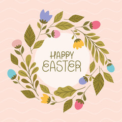 happy easter cartel with flowers